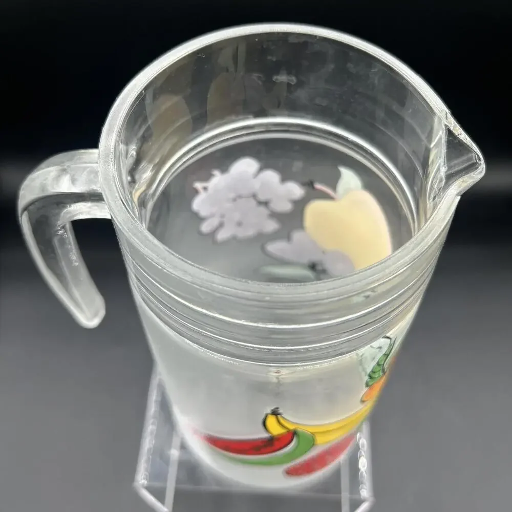 Darlington Frosted Fruit Motif Clear Glass Lemonade Water Pitcher Jug Vintage - Picture 4 of 5